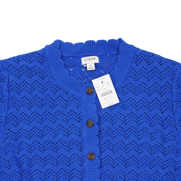 New JCREW Size L Pointelle Cardigan Sweater in Blue $98 CA415 - Picture 3 of 4